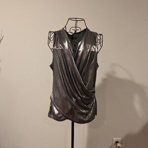 SHEIN Metallic Silver Draped Wrap Cami